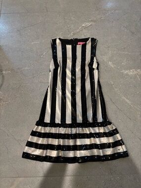Betsey Johnson Black and White Sequin Striped Party Dress